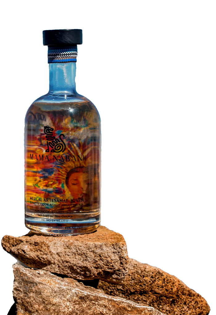 Bottle of mezcal artesanal made of espadín agave angustifolia from Mama Nabani brand